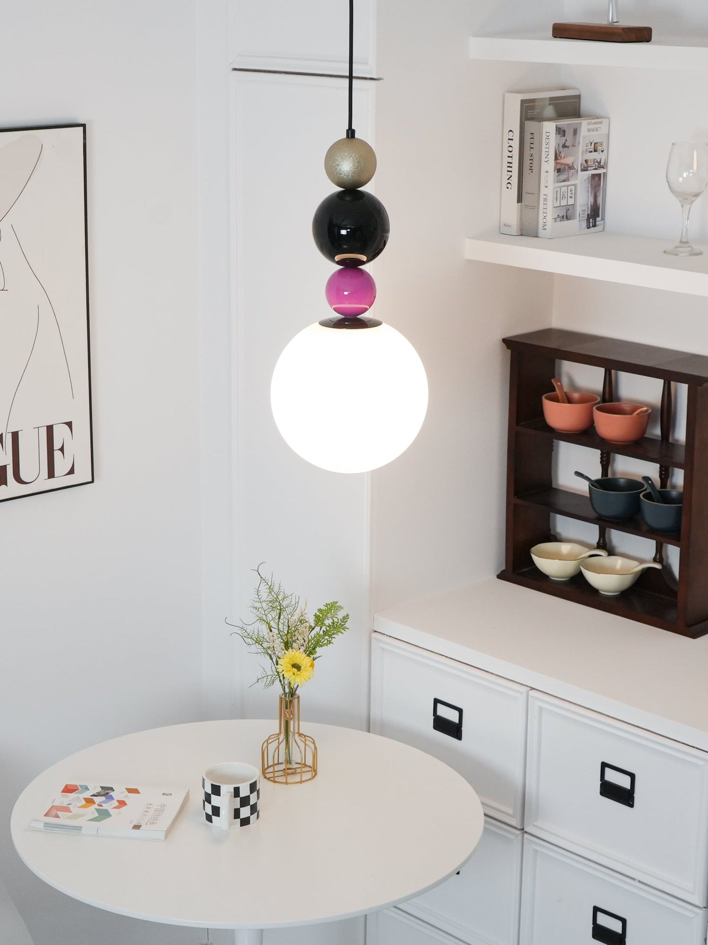 Round Balls Stacking Pendant Lamp Dia 9.8″ x H 22.8″ / Dia 25cm x H 58cm / Pink & Black Pendant light
