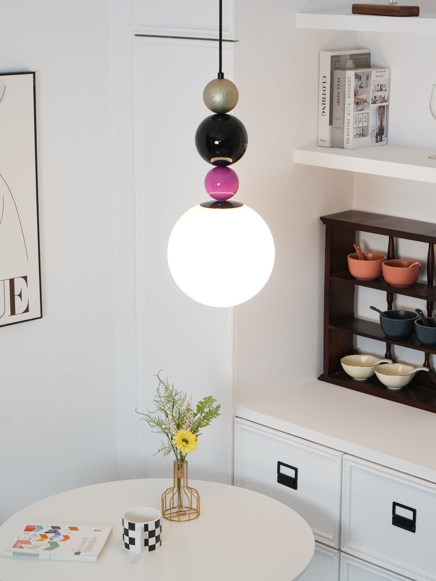Round Balls Stacking Pendant Lamp Dia 9.8″ x H 22.8″ / Dia 25cm x H 58cm / Pink & Black Pendant light