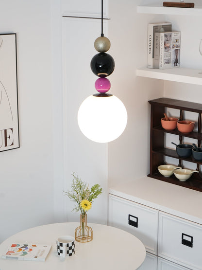 Round Balls Stacking Pendant Lamp Dia 9.8″ x H 22.8″ / Dia 25cm x H 58cm / Pink & Black Pendant light
