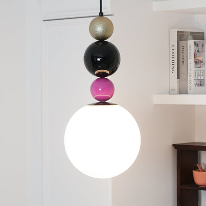 Round Balls Stacking Pendant Lamp Dia 9.8″ x H 22.8″ / Dia 25cm x H 58cm / Pink & Black Pendant light