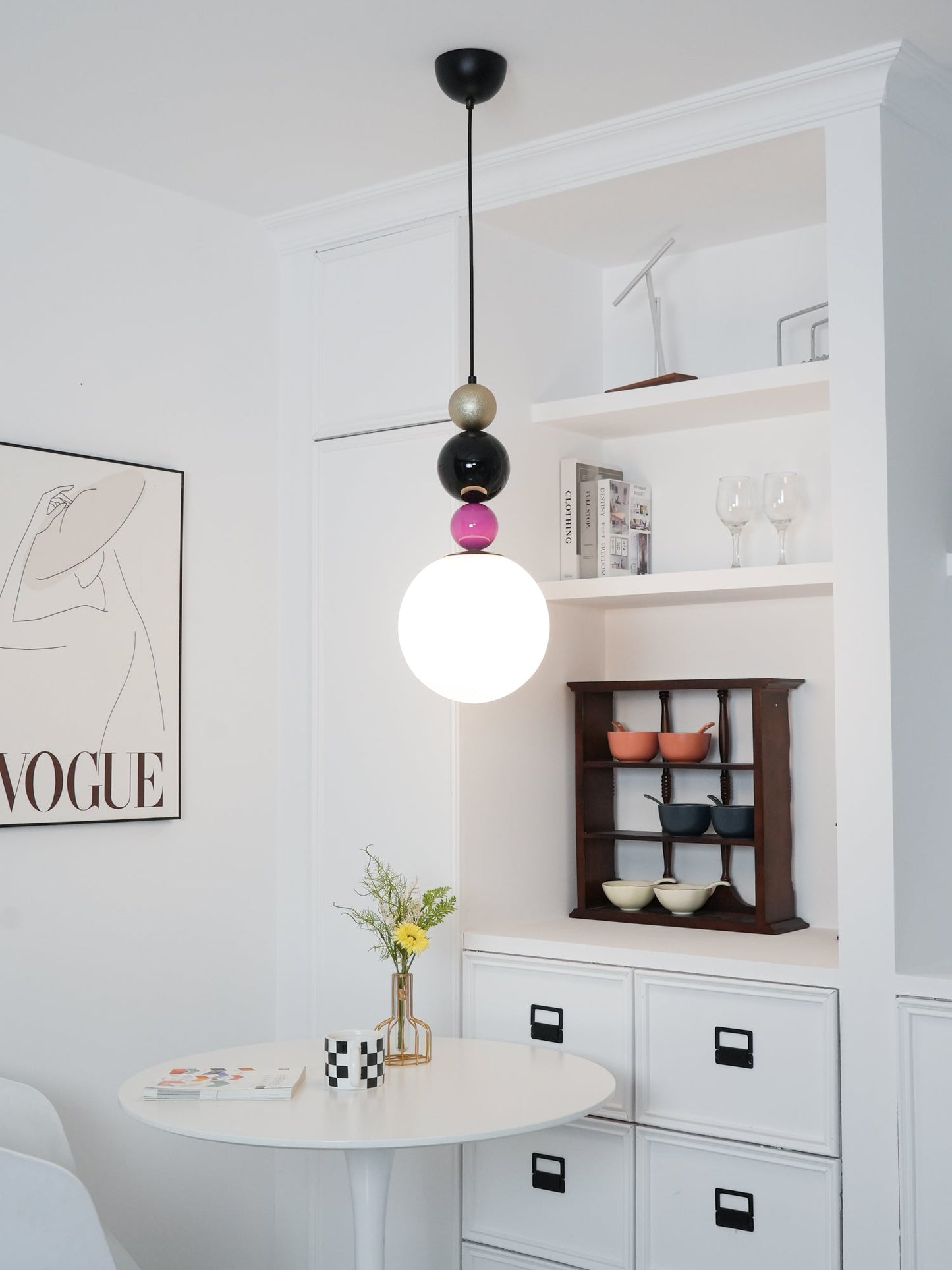 Round Balls Stacking Pendant Lamp Dia 9.8″ x H 22.8″ / Dia 25cm x H 58cm / Pink & Black Pendant light