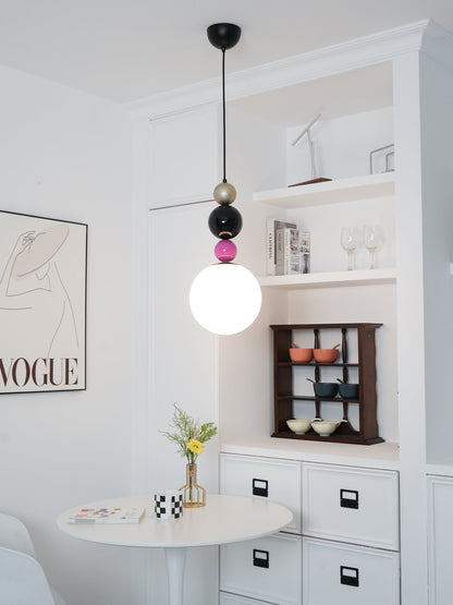 Round Balls Stacking Pendant Lamp Dia 9.8″ x H 22.8″ / Dia 25cm x H 58cm / Pink & Black Pendant light