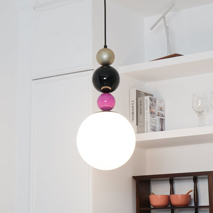 Round Balls Stacking Pendant Lamp Dia 9.8″ x H 22.8″ / Dia 25cm x H 58cm / Pink & Black Pendant light