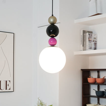 Round Balls Stacking Pendant Lamp Dia 9.8″ x H 22.8″ / Dia 25cm x H 58cm / Pink & Black Pendant light