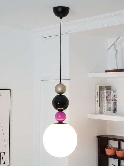 Round Balls Stacking Pendant Lamp Dia 9.8″ x H 22.8″ / Dia 25cm x H 58cm / Pink & Black Pendant light