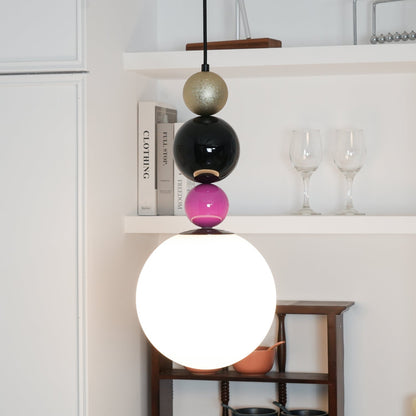 Round Balls Stacking Pendant Lamp Dia 9.8″ x H 22.8″ / Dia 25cm x H 58cm / Pink & Black Pendant light