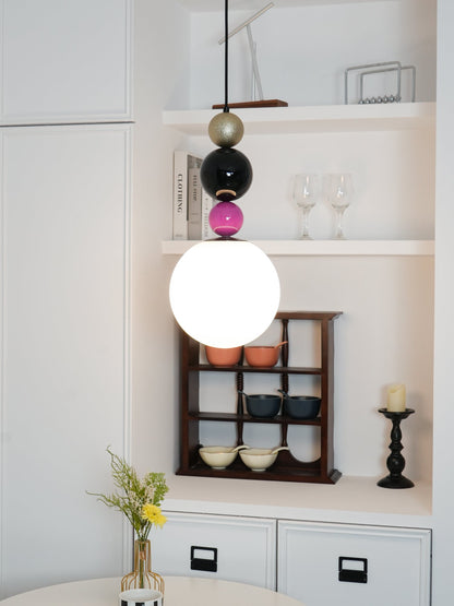 Round Balls Stacking Pendant Lamp Dia 9.8″ x H 22.8″ / Dia 25cm x H 58cm / Pink & Black Pendant light