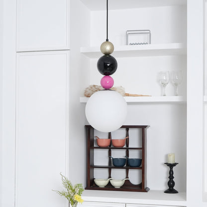 Round Balls Stacking Pendant Lamp Dia 9.8″ x H 22.8″ / Dia 25cm x H 58cm / Pink & Black Pendant light