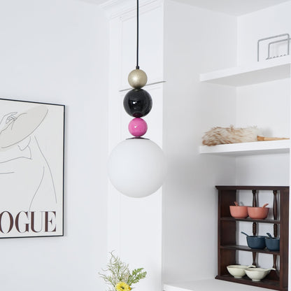 Round Balls Stacking Pendant Lamp Dia 9.8″ x H 22.8″ / Dia 25cm x H 58cm / Pink & Black Pendant light