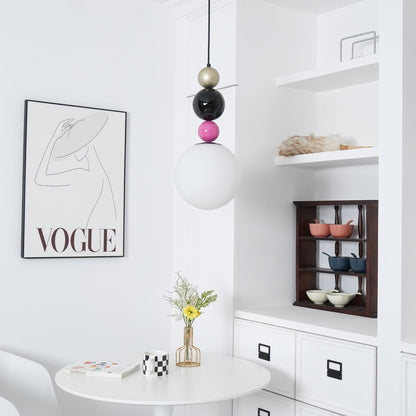 Round Balls Stacking Pendant Lamp Dia 9.8″ x H 22.8″ / Dia 25cm x H 58cm / Pink & Black Pendant light