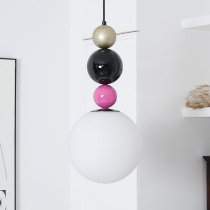 Round Balls Stacking Pendant Lamp Dia 9.8″ x H 22.8″ / Dia 25cm x H 58cm / Pink & Black Pendant light