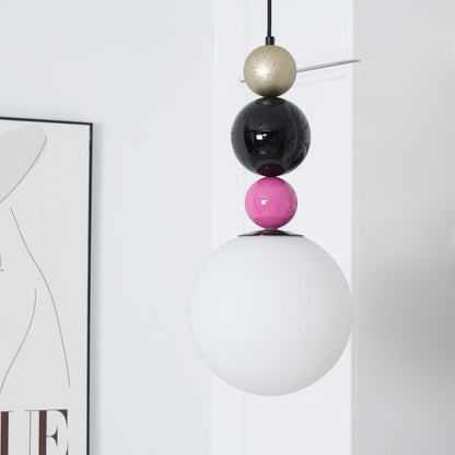 Round Balls Stacking Pendant Lamp Dia 9.8″ x H 22.8″ / Dia 25cm x H 58cm / Pink & Black Pendant light