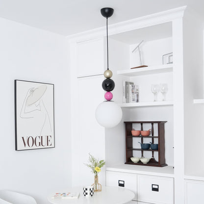 Round Balls Stacking Pendant Lamp Dia 9.8″ x H 22.8″ / Dia 25cm x H 58cm / Pink & Black Pendant light