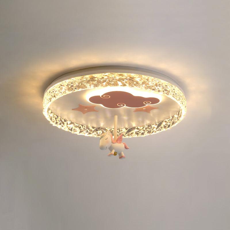 Round Carousel Children’s Ceiling Lamp ? 19.7″ x H 12.2″ / Dia 50cm x H 31cm / Model A Pink / Warm Light Ceiling lamp