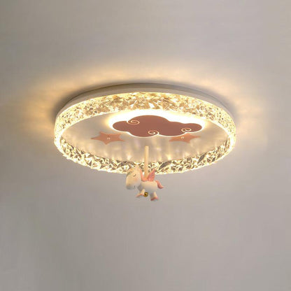 Round Carousel Children’s Ceiling Lamp ? 19.7″ x H 12.2″ / Dia 50cm x H 31cm / Model A Pink / Warm Light Ceiling lamp