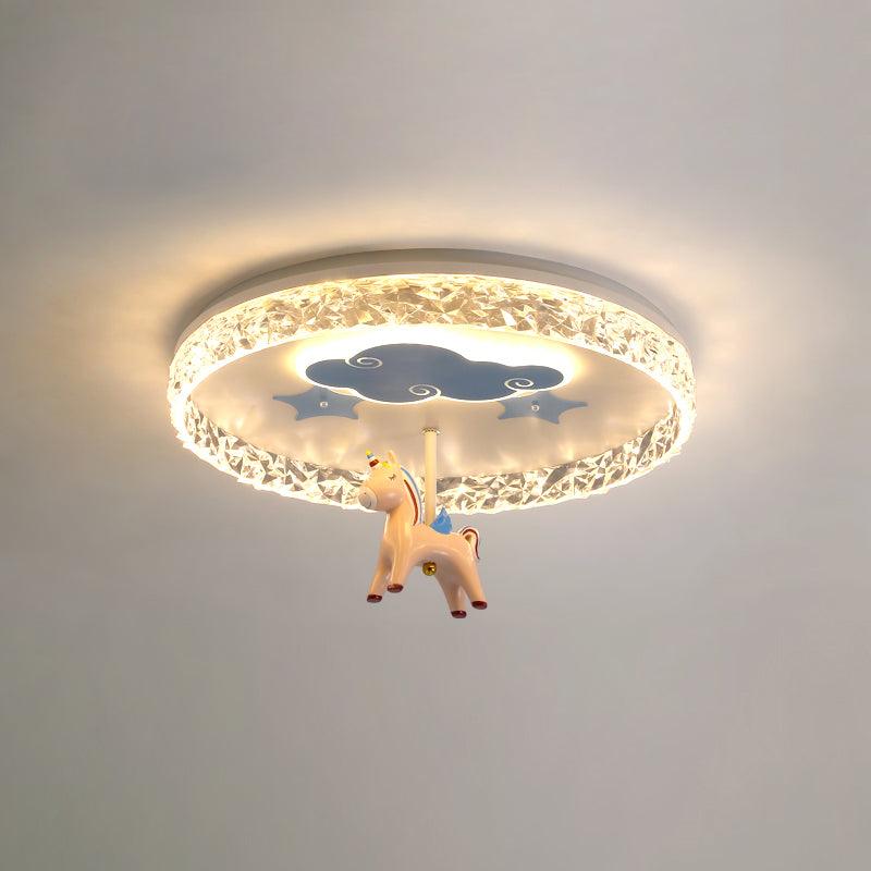 Round Carousel Children’s Ceiling Lamp ? 19.7″ x H 12.2″ / Dia 50cm x H 31cm / Model B Blue / Warm Light Ceiling lamp