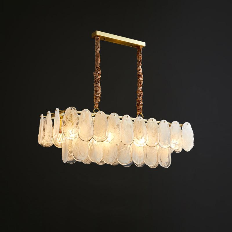 Round Cloud Glass Pendant Light L 35.4″ x W 12.6″ x H 11.8″ / L 90cm x W 32cm x H 30cm / Brass & White Chandelier