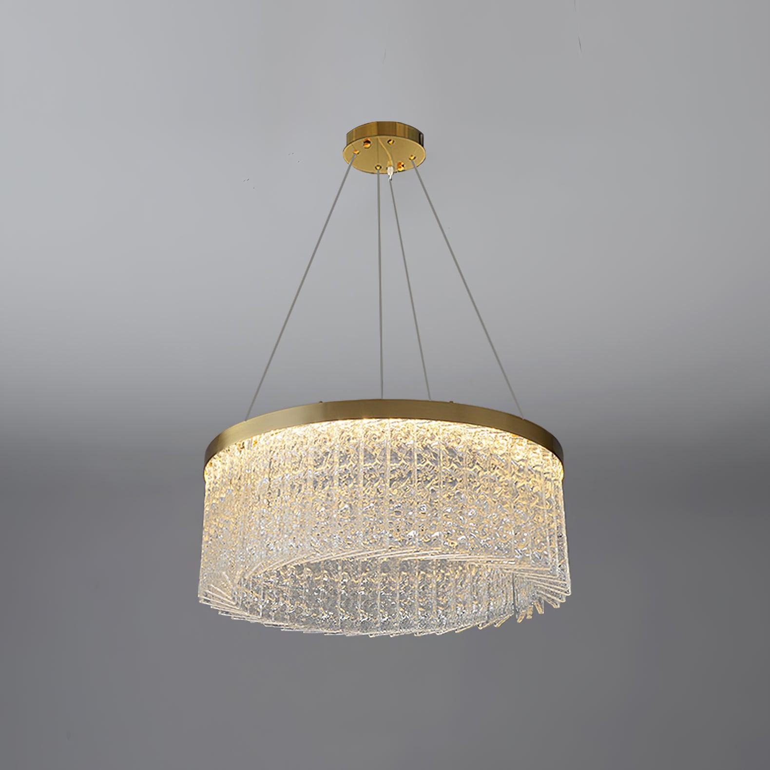 Round Halo Crystal Chandelier Dia 19.7″ x H 9.4″ / Dia 50cm x H 24cm / Copper + Clear / Warm Light Chandelier