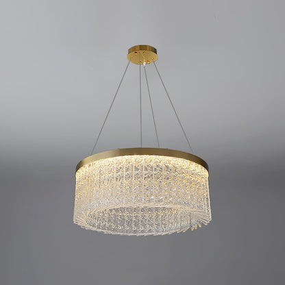 Round Halo Crystal Chandelier Dia 19.7″ x H 9.4″ / Dia 50cm x H 24cm / Copper + Clear / Warm Light Chandelier