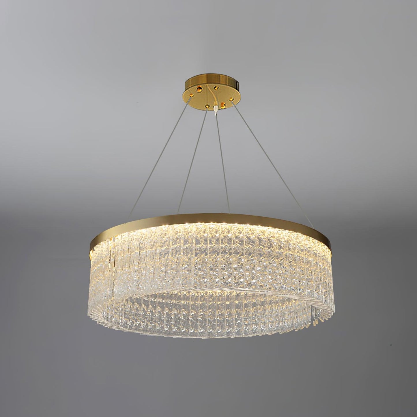 Round Halo Crystal Chandelier Dia 31.5″ x H 9.4″ / Dia 80cm x H 24cm / Copper + Clear / Warm Light Chandelier