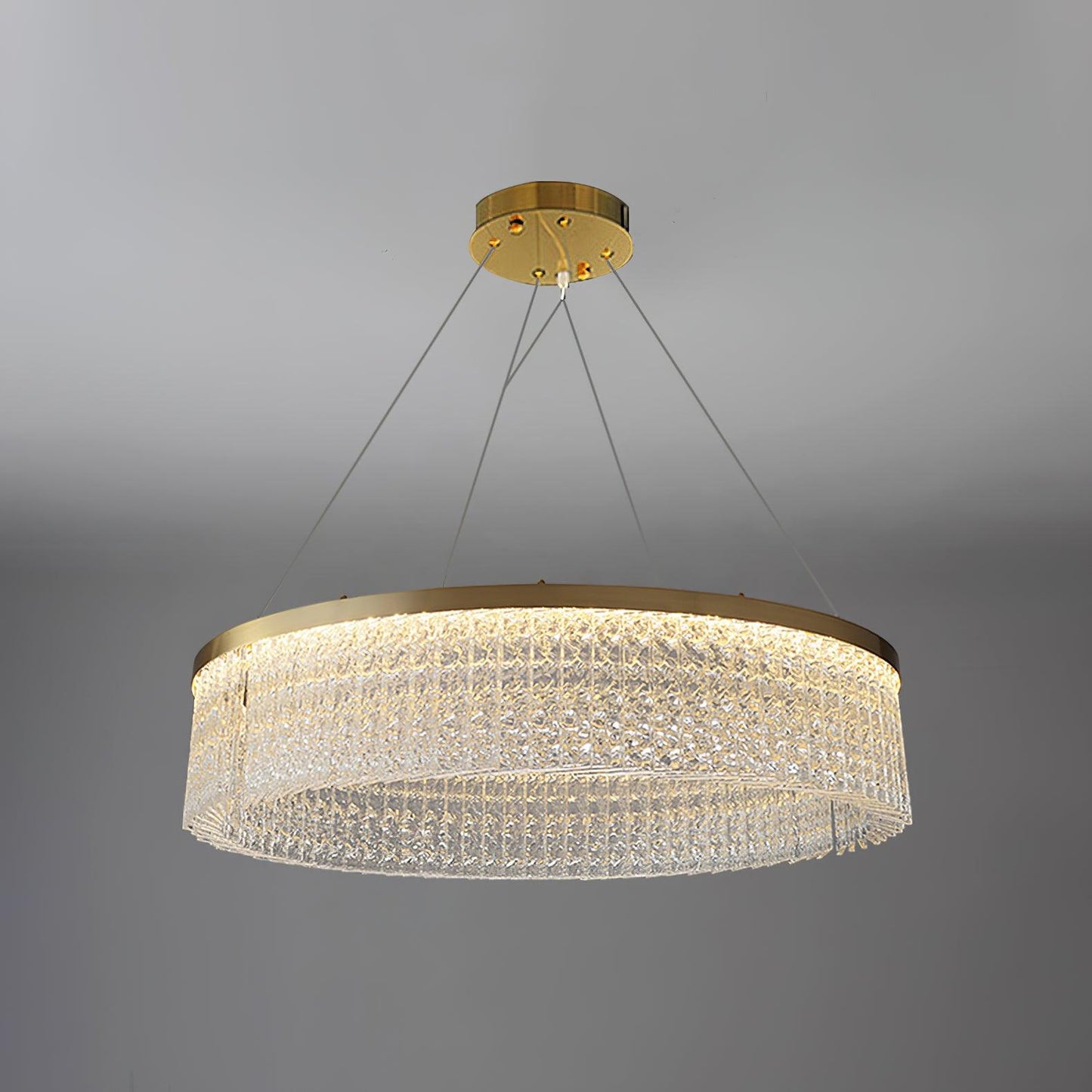 Round Halo Crystal Chandelier Dia 39.4″ x H 9.4″ / Dia 100cm x H 24cm / Copper + Clear / Warm Light Chandelier