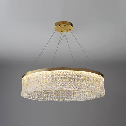 Round Halo Crystal Chandelier Dia 39.4″ x H 9.4″ / Dia 100cm x H 24cm / Copper + Clear / Warm Light Chandelier