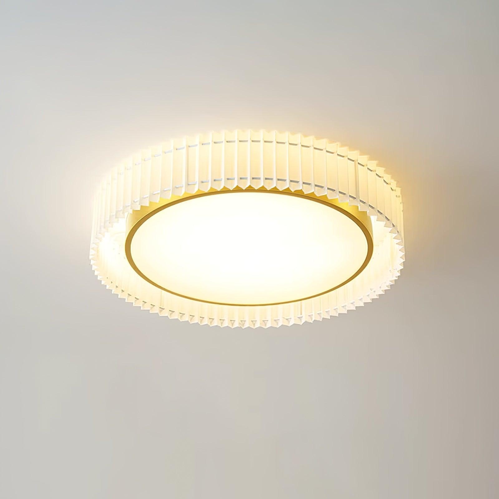Round Pleated Ceiling Lamp Dia 15.7″ x H 7.8″/ Dia 40cm x H 20cm / Gold & Beige / Warm White Ceiling lamp