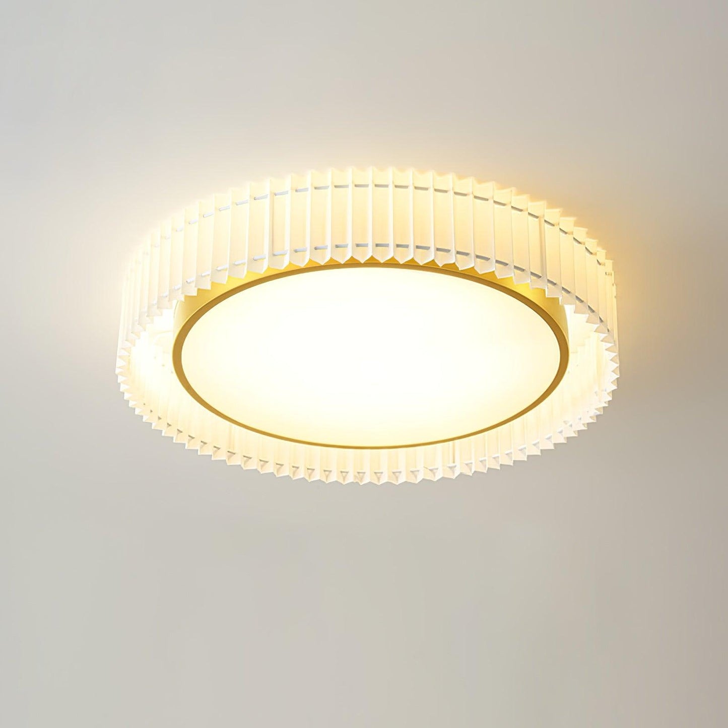 Round Pleated Ceiling Lamp Dia 19.6″ x H 7.8″/ Dia 50cm x H 20cm / Gold & Beige / Warm White Ceiling lamp