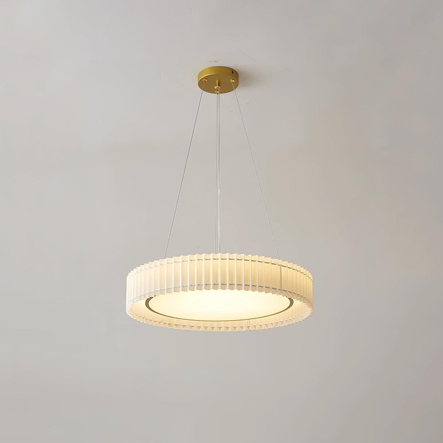 Round Pleated Pendant Lamp Dia 19.6″ x H 7.8″/ Dia 50cm x H 20cm / Gold & Beige / Warm White Pendant light