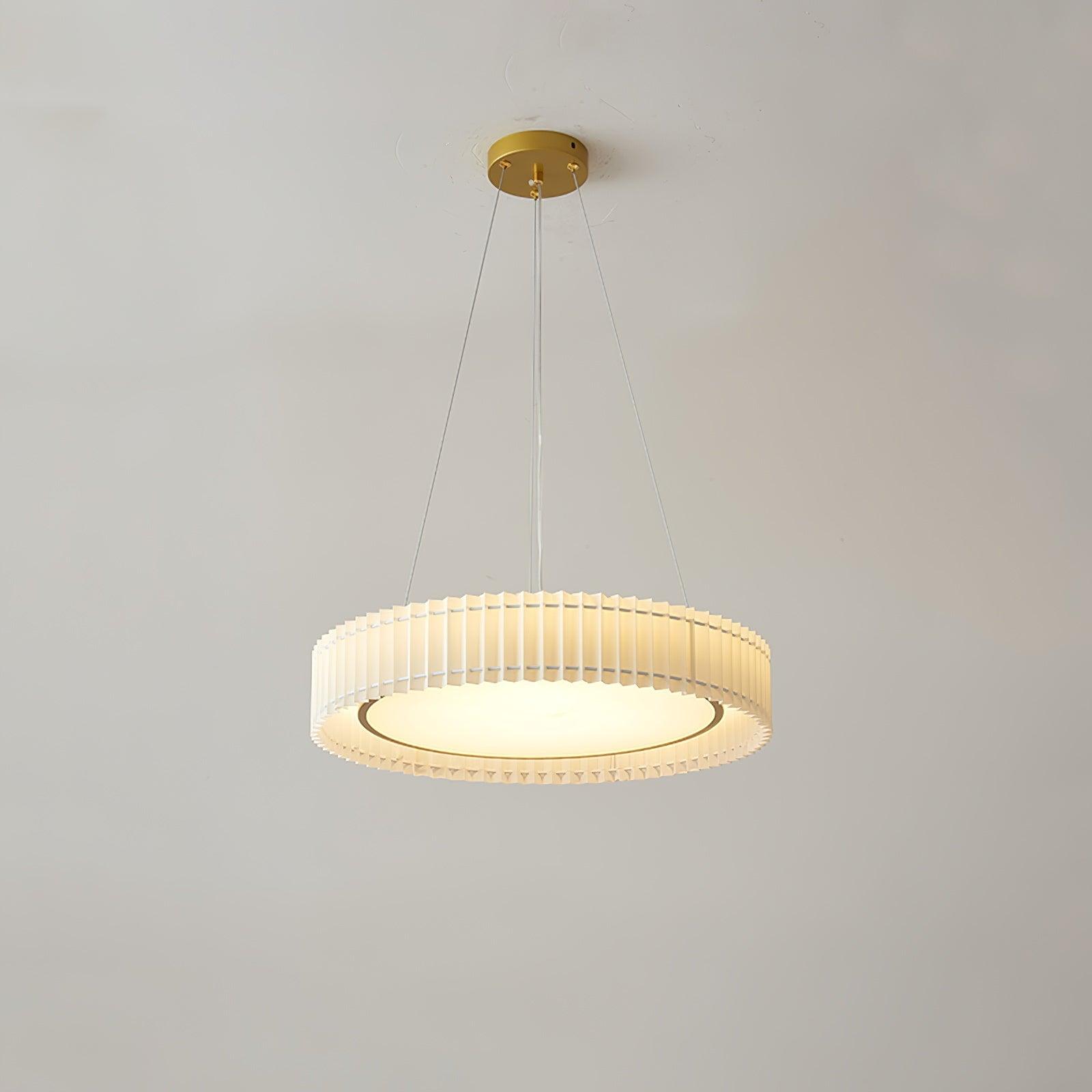 Round Pleated Pendant Lamp Dia 15.7″ x H 7.8″/ Dia 40cm x H 20cm / Gold & Beige / Warm White Pendant light