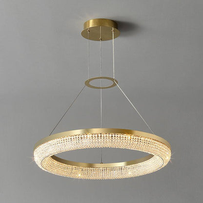 Round Ring Crystal Chandeliers Dia 17.7″ x H 2.8″ / Dia 45cm x H 7cm / Gold / Warm White Chandelier