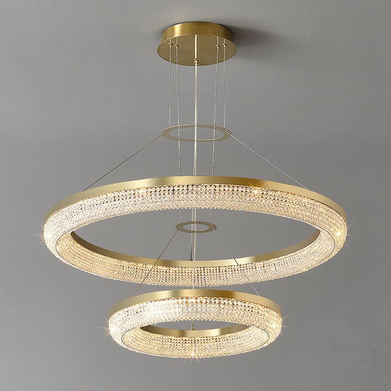 Round Ring Crystal Chandeliers Dia 17.7″ + 31.5″ / Dia 45cm + 80cm / Gold / Warm White Chandelier