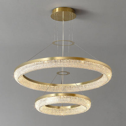 Round Ring Crystal Chandeliers Dia 17.7″ + 31.5″ / Dia 45cm + 80cm / Gold / Warm White Chandelier