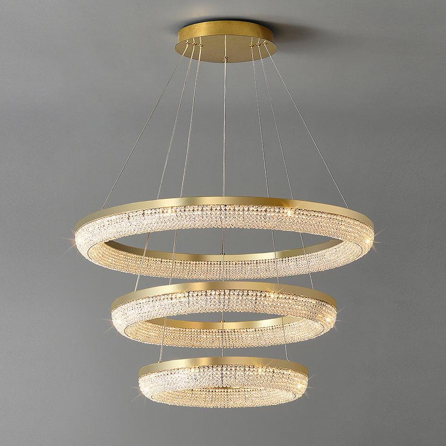 Round Ring Crystal Chandeliers Dia 17.7″ + 23.6″ + 31.5″ / Dia 45cm + 60cm+ 80cm / Gold / Warm White Chandelier
