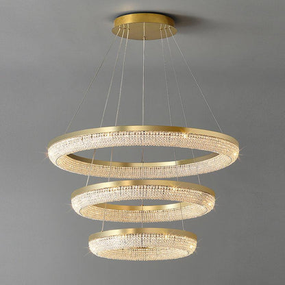 Round Ring Crystal Chandeliers Dia 17.7″ + 23.6″ + 31.5″ / Dia 45cm + 60cm+ 80cm / Gold / Warm White Chandelier