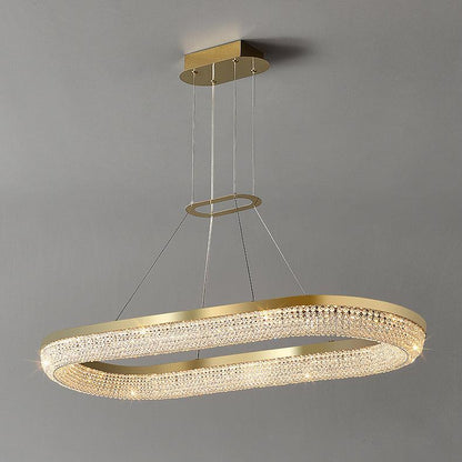 Round Ring Crystal Chandeliers W 35.4″ x L 13.8″ x H 2.8″ / W 90cm x L 35cm x H 7cm / Gold / Warm White Chandelier