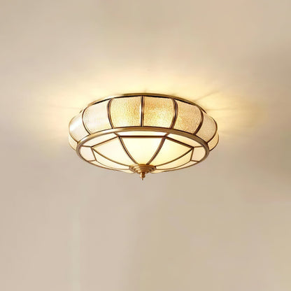 Round Textured Glass Ceiling Light ? 13.8″ x H 6.7″ / Brass Ceiling lamp