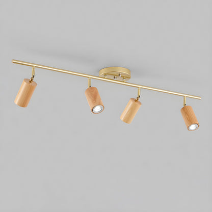 Rowan Ceiling Light 4 heads: L 39.4″ x H 8.7″ / Wood color & Gold / Warm Light 1001 Ceiling lamp