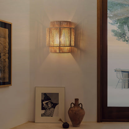 Rustic Weave Wall Lamp Dia 9.1″ x H 9.8″ / Natural hemp color 1001 Wall lamp