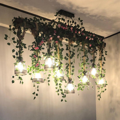 Rustic Wooden Chandelier 8Heads L 59″ x H 23.6″/ L 150cm x H 60cm / Black & Wood Color Chandelier