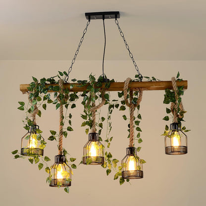 Rustic Wooden Chandelier 5Heads L 43.3″ x H 23.6″ / L 110cm x H 60cm / Black & Wood Color Chandelier