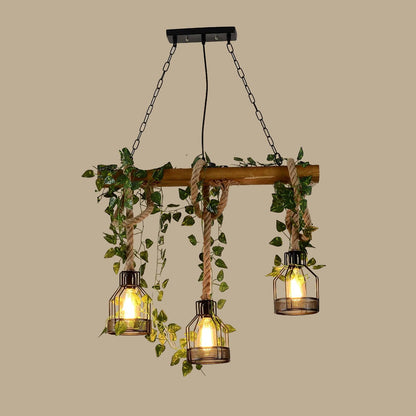 Rustic Wooden Chandelier 3Heads L 27.5″ x H 23.6″ / L 70cm x H 60cm / Black & Wood Color Chandelier