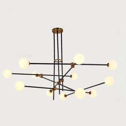 SI Chandelier 12heads: L 29.5″ x H 31.5″ / L 75cm x H 80cm / Black + Copper / Opal glass Chandelier