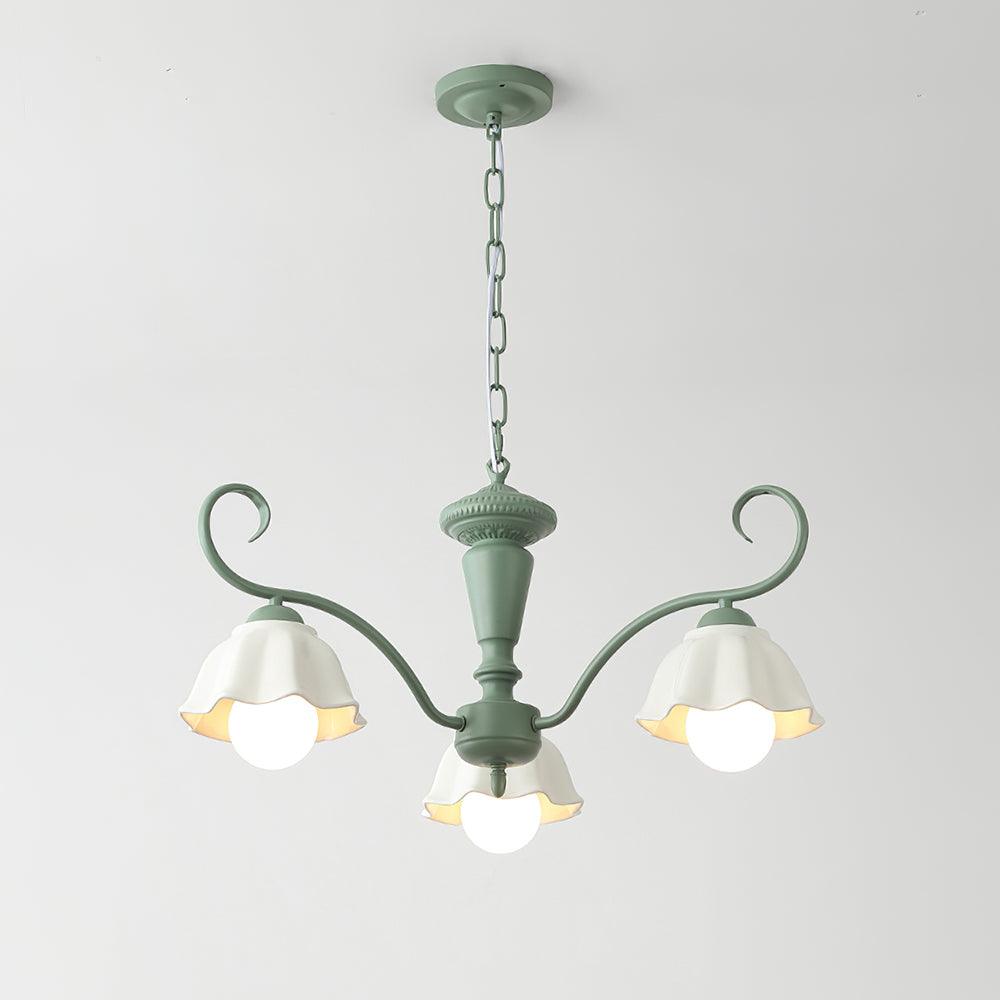 Savoy Flower Chandelier 3 Heads ? 21.6″ x H 12.5″ / Dia 55cm x H 32cm / Green & White Chandelier