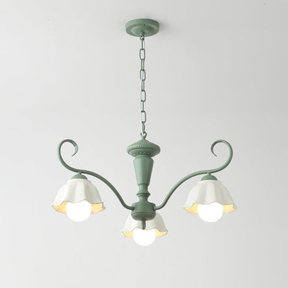 Savoy Flower Chandelier 3 Heads ? 21.6″ x H 12.5″ / Dia 55cm x H 32cm / Green & White Chandelier