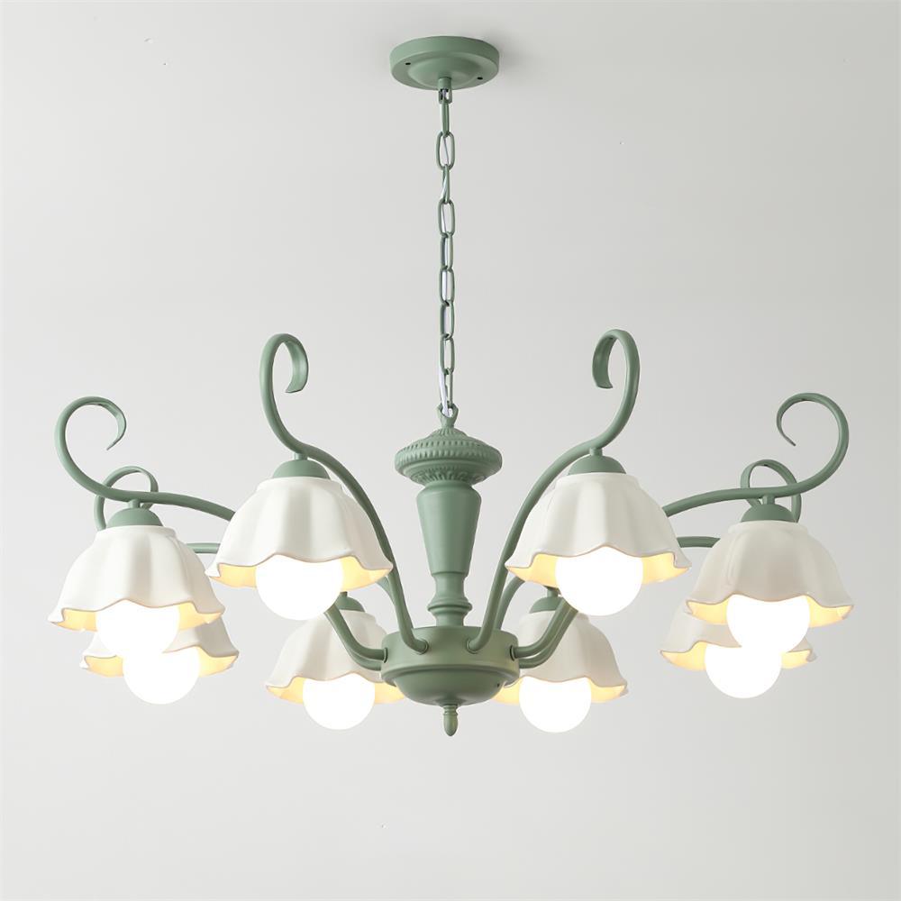 Savoy Flower Chandelier 8 Heads ? 33.4″ x H 12.5″ / Dia 85cm x H 32cm / Green & White Chandelier