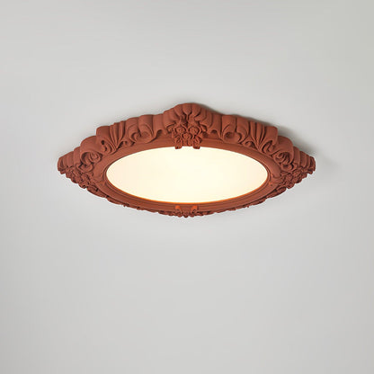 Sculpted Resin Ceiling Lamp Dia 34.3″ x W 27.2″ x H 3″ / Dia 87cm x W 69cm x H 7.5cm / Brick red / Warm light Ceiling lamp
