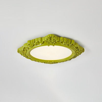 Sculpted Resin Ceiling Lamp Dia 34.3″ x W 27.2″ x H 3″ / Dia 87cm x W 69cm x H 7.5cm / Yellow-green / Warm light Ceiling