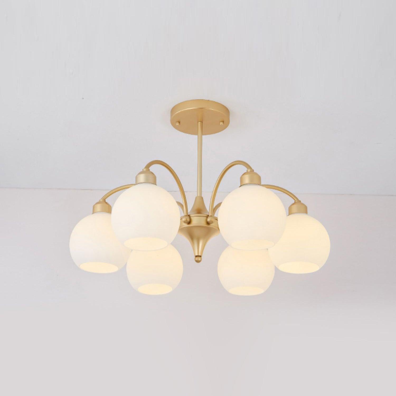 Sculptural Glass Chandelier 6 heads Dia 27.6″ x H 7.9″ / Dia 70cm x H 20cm / Copper plated + White Chandelier