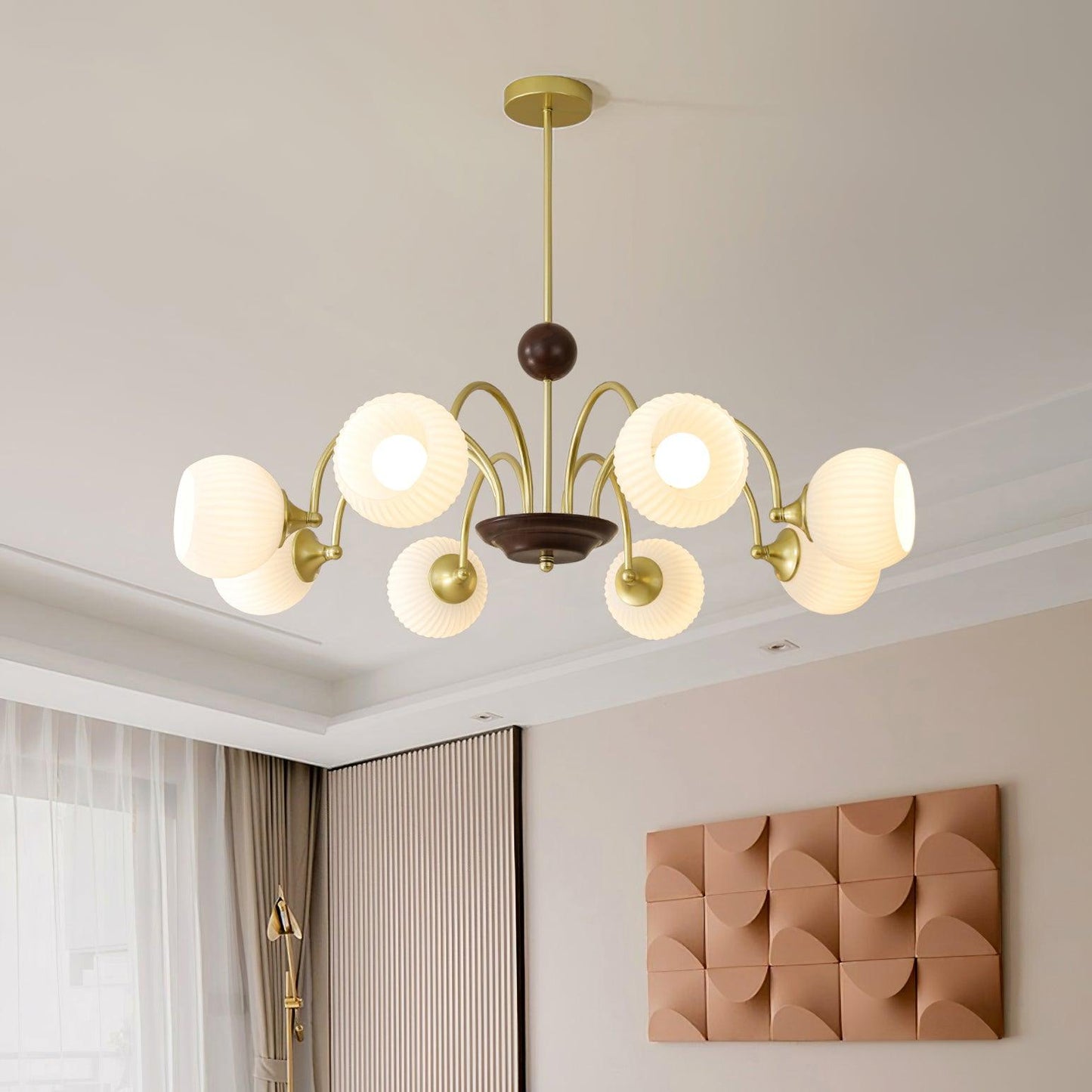Sculptural Glass Ribbed Chandelier Chandelier